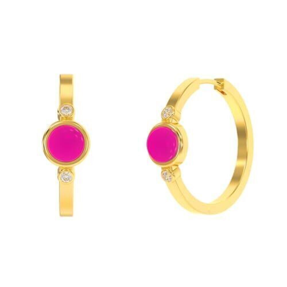 4405 Pink Fuchsia Chalcedony Hoop Earrings in Round Shape - 18K Gold